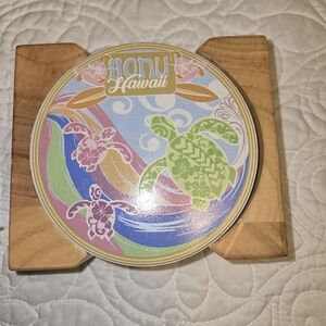 Honu Hawaiian Sea Turtle Corkback Coasters Set of 4 New In Box with Holder